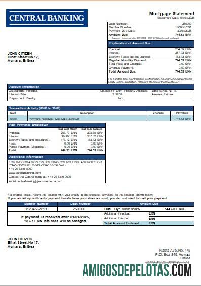 Declaração de hipoteca do Banco Central da Eritreia Scr modelo